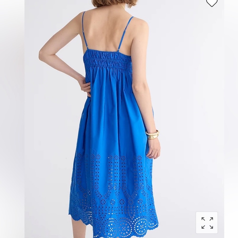 J. Crew V-neck Smocked Waist Dress in Cotton Poplin Blue Eyelet Size 16 - Picture 3 of 9